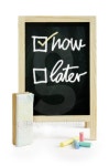 Now or Later with checkboxes - white chalk handwriting 이미지... 게티이미지뱅크 Now or Later with checkboxes - white chalk... 