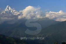 Mounts Machapuchare and Annapurna IV seen from Dhampus-Nepal. 0502 이미지 (504569009) - 게티이미지뱅크 Mounts Machapuchare... 