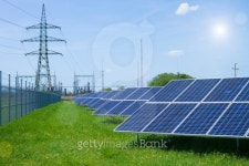 solar panels and high voltage towers 이미지 (465279173) - 게티이미지뱅크 solar panels and high voltage towers
