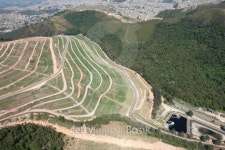 Aerial view of landfill with drains for water recycling 이미지 (466623939) - 게티이미지뱅크 Aerial view of landfill with... 