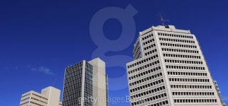 Three tall buildings against a blue sky 이미지 (470107124) - 게티이미지뱅크 Three tall buildings against a blue sky