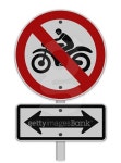 No motorcycle sign, isolated no bikes allowed prohibition zone w... No motorcycle sign, isolated no bikes allowed prohibition zone w