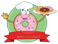 Chef Donut With Sprinkles And Holding Up Plate of Donuts 이미지 (482896190) - 게티이미지뱅크 Chef Donut With Sprinkles And... 