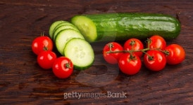 Cucumber amd tomatoes on wooden table 이미지 (466442336) - 게티이미지뱅크 Cucumber amd tomatoes on wooden table