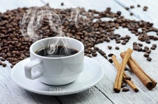 White coffee cup with smoke and coffee beans around 이미지 (498560238) - 게티이미지뱅크 White coffee cup with smoke and... 