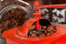 Roasted coffee beans being grinded in traditional style 이미지 (497956154) - 게티이미지뱅크 Roasted coffee beans being... 