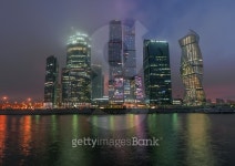 Business Center Moscow City at night in the fog. 이미지 (496132604) - 게티이미지뱅크 Business Center Moscow City at night in... 
