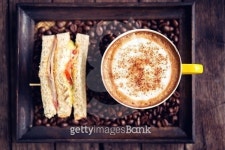 coffee mocha hot and sandwiches on wooden table 이미지... 게티이미지뱅크 coffee mocha hot and sandwiches on wooden table