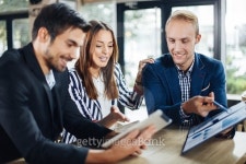 Small group of young people at a business meeting 이미지 (493433318) - 게티이미지뱅크 Small group of young people at a... 