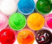 Acrylic paint in jars with covers open , top view, 이미지 (479876384) - 게티이미지뱅크 Acrylic paint in jars with covers open... 