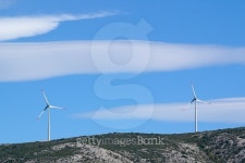 Wind turbines on the hill 이미지 (497479512) - 게티이미지뱅크 Wind turbines on the hill