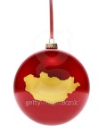 Red bauble with the golden shape of Mongolia.(series) 이미지 (493835960) - 게티이미지뱅크 Red bauble with the golden shape of... 