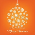 Hanging christmas ball from white snowflakes on orange 이미지 (495505334) - 게티이미지뱅크 Hanging christmas ball from white... 