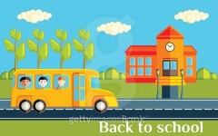 Back to School. The yellow bus with children. Flat vector 이미지 (484770632) - 게티이미지뱅크 Back to School. The yellow bus... 