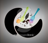 isolated legumes, plastic spoons and glasses on black compositio... isolated legumes, plastic spoons and glasses on black compositio