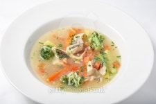Light fish soup with vegetables and broccoli in white plate. 이미지 (512551860) - 게티이미지뱅크 Light fish soup with... 