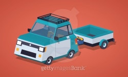 Blue compact car with the trailer 이미지 (511390636) - 게티이미지뱅크 Blue compact car with the trailer