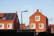 Roof with solar panels in a residential district 이미지 (510063370) - 게티이미지뱅크 Roof with solar panels in a residential... 