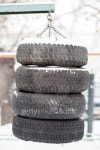 Boxing pear hanging made from the tires chained outdoors, closeup. 이미지 (503840478) - 게티이미지뱅크 Boxing pear hanging... 