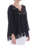 Black oversize blouse with lace (42 T CM44 00099) - 사는 게 즐겁다! 롯데닷컴