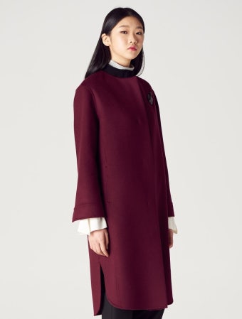 SSF SHOP - 삼성물산 패션부문 온라인 공식몰 Cashmere Blend Collarless Coat - Wine