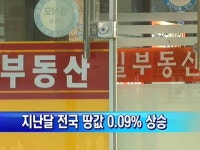 지난달 전국 땅값 0.09% 상승