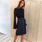WIZWID:위즈위드 - [DYS:디와이에스][30%SALE]Tassle Trimmed Button-Down Midi Skirt Navy WIZWID