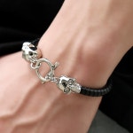 WIZWID:위즈위드 - [Alexander McQueen:알렉산더맥퀸]19SS 554600 J127I 더블 실버 스컬 팔찌(BK) WIZWID