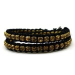 [해외] 가죽 2련/샴페인 두뇌 노동자/빛나는 컷 doll ct랩 브레이슬릿/레더 호흡/블랙/브론즈/미러 레이디스/여성/가녀린 디자인/반짝반짝... 