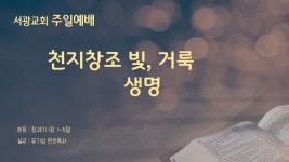 본문: 창 1: 1~5. 설교: 유기상 원로목사 - kakaoTV 20210718주일예배. 제목: 천지창조 빛, 거룩 생명. 본문: 창 1: 1~5. 설교: 유기상... 