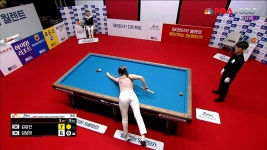 각도를 줄여주는 완벽한 빗겨치기로 매치포인트 달성, 김보미[SK... 매치포인트 달성, 김보미[SK렌터카 제주 LPBA월드챔피언십2024]