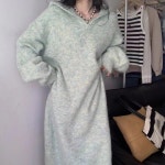 [일상룩 루즈핏 니트 후드 원피스]