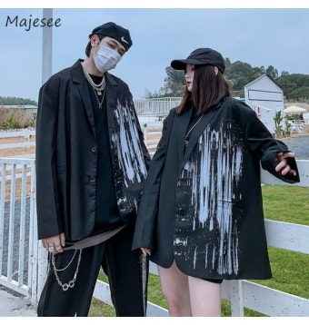 파티 가을 수트 남성 캐주얼 루즈 시크 블레이저 블랙 상의, 커플 봄 한국 패션 체인 디자인 스트리트웨어 힙합 올 매치 유니섹스 - 티몬 [티몬]...