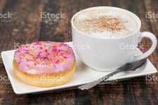 도넛 카푸치노 커피 스톡 사진 531328792 | iStock A donut with pink frosting and a cappuccino coffee