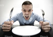 시장하십니까 스톡 사진 108203450 | iStock man sitting on a table in front of an empty plate. knife and fork in...