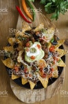 나쵸 스톡 사진 460355071 | iStock Spicy nachos with beef, chilli peppers, sour cream and guacamole