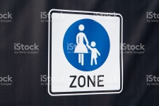 보행자 존입니다 팻말 스톡 사진 615399564 | iStock pedestrian area sign is hanging on a black background
