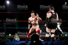레슬링 싸움 스톡 사진 178496983 | iStock Two wrestlers in the ring fighting. Referee in background