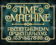 Decorative Vintage Font Time Machine 일러스트 646809250 | iStock Decorative gold vintage font set Time Machine on blue old... 