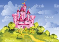 Tale Pink Castle stock vector art 491513662 | iStock Vector tale princess pink castle on green hill.