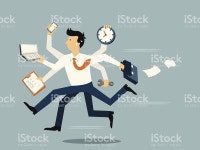 Very Busy Business stock vector art 496800929 | iStock Businessman running in a hurry with many hands holding time, smart...