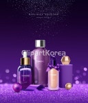 보라색,보케,뷰티,빛,사람없음,선물,세트,스킨,에센스,연말,오브젝트,제품,크리스마스,크리스마스볼,파운데이션,퍼플,합성이미지,홍보,화장품