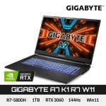 기가바이트 A7 K1 R7 W11 라이젠 R7-5800H/16GB/NVMe 1TB/RTX3060/sRGB 100% 300nit 144Hz 게이밍 노트북 - NS홈쇼핑