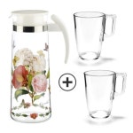 유리물병 1.4L 카멜리아(동백)+유리머그 320ml 2P세트 - NS홈쇼핑