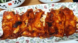 고추장양념땜에 금방타서 조절하기힘들었지만 쫄깃쫄깃 맛났어용 