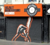 Decorated shutter door, Queen Street,... (C) Albert Bridge :: Geograph Britain and Ireland Decorated shutter door, Queen Street... 