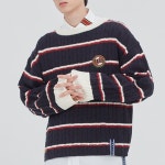 THEBOUNCE 로맨틱크라운STRIPE CABLE KNITnavy전화문의