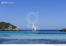 672357556 | 게티이미지코리아 | Sailing boat cruising Nature park Mondragò, East coast near Porto Petro, Mallorca, Spain Rights... 