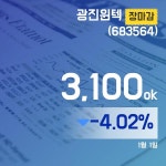 (장마감보고서) 2일 광진윈텍주가 3,100원으로 종료