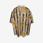 DEADSTOCK [FORM MEMORY]  린넨 블랜드 패턴 스트라이프 반팔 셔츠 Multi / size men L